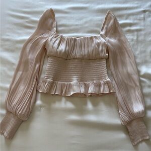 Lovers + Friends Blush Pink Smocked Blouse